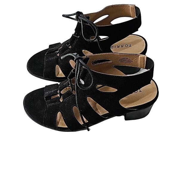 Womens Sz 7W Black Witchy Whimsigoth Goth Y2K Lace Up Block Heels - Picture 6 of 14